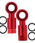 Top Aluminum Alloy Hydraulic Hose Fittings And A Pair Quick Connect Couplers For Bike Disc Brakes Gives Tight Seam Fit With A Dope Red Finish For Super Reliable Braking Grip And Sick Style That Keeps Everything Fresh For Riding Like A Boss Anytime. Red aluminum bike brake hose connectors with O-rings