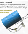 Heavy Duty Mobile Drum Cradle With Swivel Casters And An Iron Grade Rolling Barrel Dolly tipping a blue 55-gallon drum.