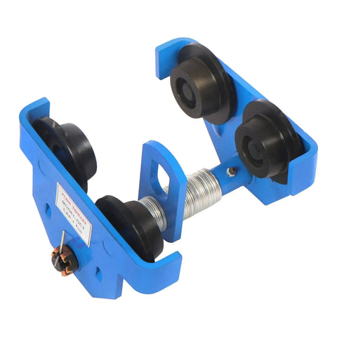 Heavy Duty Workhorse Manual Trolley For I Beam 2200 Lb Capacity With Dual Wheels Adjustable Flange 65 to 190mm Blue Finish Easy Glide Beam Trolley