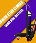 Heavy Duty Electric Stair Climber Cart That Lets You Haul Like A Boss While Saving Your Back And Keeping Things Totally Upright For Easy Moving Up Or Down Any Flight Of Stairs Today, crawler stair climber, 800 lb capacity, black steel frame.