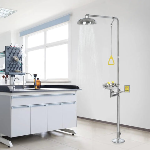 Pro Grade SS304 Stainless Steel Emergency Shower Eyewash Station Combo Kit With Dual Aerated Nozzles To Deliver Full Coverage Heavy Duty Safety Basin Built Tough For Daily Grind Operations