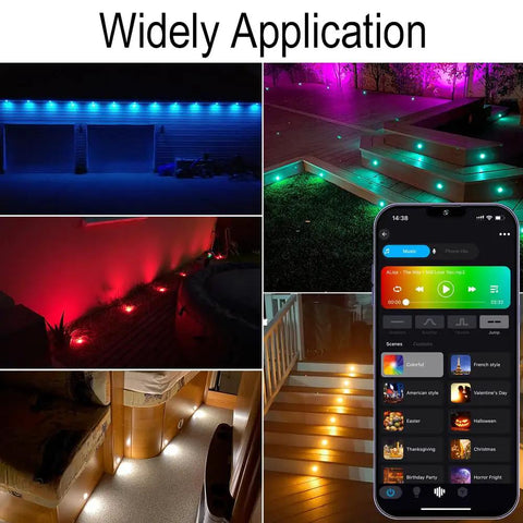 Lit 20-Piece LED Deck Lights Kit With 1.22 Inch Recessed RGBW LEDs, WiFi app control, lighting outdoor steps and decks at night