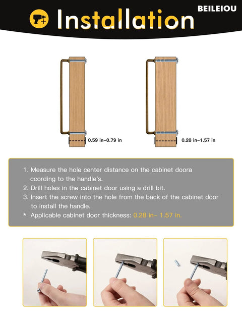 Installation guide for 10 Inch Cabinet Bar Pulls With Antique Brass Finish 256mm Hole Centers Set Of 2, showing screw placement.
