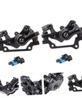 Top Shelf Aluminum Alloy Disc Brake Kit Two Sets Front Rear Mechanical Calipers, black aluminum calipers with mounting screws.