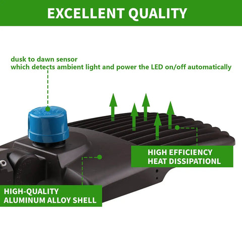 300W LED Parking Lot Light With Dusk To Dawn Photocell Sensor, 42000 Lumens, Surge Protected Shoebox Style Area Light, aluminum body