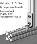 Installed 10 Series Aluminum 90 Degree Inside Corner Bracket with Three 0.281 Inch Holes for T Slot Extrusion Projects, clear anodize finish.