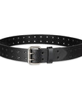 Leather Double Prong Belt For Men In Black Built Tough With Roller Buckle Fully Adjustable Strap For All Day Comfort Durable Everyday Belt
