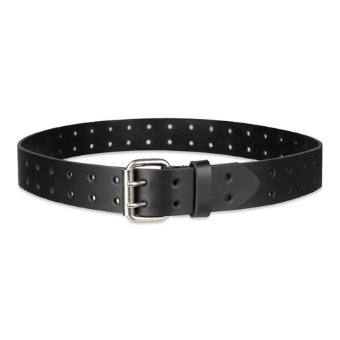 Leather Double Prong Belt For Men In Black Built Tough With Roller Buckle Fully Adjustable Strap For All Day Comfort Durable Everyday Belt