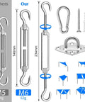 6 Inch Stainless Steel Shade Sail Hardware Kit For Rectangle And Triangle Installations Heavy Duty 304 Grade Fixings diagram