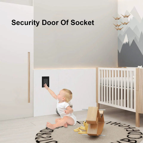 Child-safe room with Tempered Glass Duplex Electrical Outlets 15A 110 to 220 Volts 4 Pack With Grounding Protection and Dirt Proof Panel.