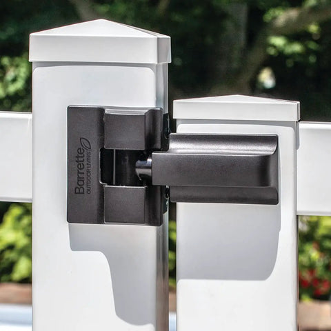 Heavy Duty Gate Hinges Kit For Wood Or Vinyl Gates, Built Tough Self Closing 180 Degree Swing, 2 Pack, Supports Gates Up To 96 Inches Wide And 150 Lbs, Includes 4 Decorative Hinge Covers And 24 Screws on white vinyl gate