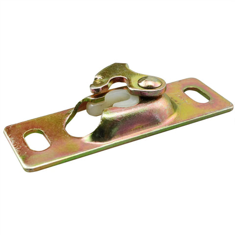 Two Piece Door Top Roller Clips With Screws And Sliding Door Hanger Plate For RVs And Storage Rooms, Compatible With One Quarter Inch To Three Eighths Inch Nuts, Easy Installation, Measures Three Inches Long By One Inch Wide, front view.