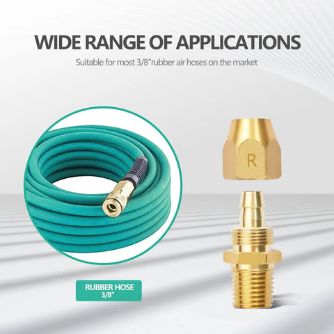 Two Pack Premium Solid Brass Pneumatic Reusable Hose End Repair Fittings with 3/8 Barb for rubber air hose 3/8 inch ID