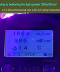 LS128 UV light power meter displaying 395mW/cm² for testing the 3000W Multi Wavelength Uv Curing Lamp For Photopolymer Resin Hardening 3D Printer Gear Knockout Screen Printing Results Hella Tough And Legit Fast Cure Times.