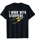 Badass Electrician Joke Tee For Men Featuring Dope Wire Stripper Humor And Killer Electrical Engineering Designs Perfect Black Graphic Shirt.