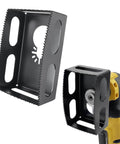 Square Slot Cutter For DeWalt 20V And Milwaukee M18 Oscillating Multi-Tool, showing black metal blade cuts for drywall outlet box.