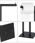 Freestanding Toilet Paper Holder Stand With Storage For Bathroom Black Iron Dispenser showing detail and base design.