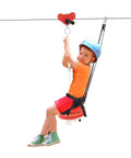 Child using Backyard Zipline Kit With Stainless Steel Spring Brake And Multifunctional Seat, 330 Lbs Capacity, 160 Feet Of Thrills