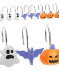 Halloween Shower Curtain Hooks Bat Pumpkin Ghost Design 12 Piece Set With Smooth Glide No Snag Durable Rust Resistant Metal Rings