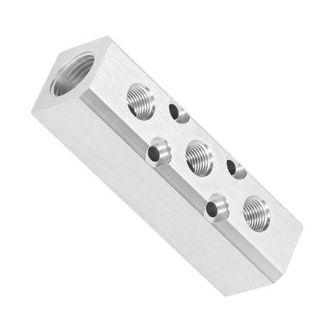 Aluminum Pneumatic Manifold Air Distribution Block With G12 Inlet And G14 Outlet 30X30mm Ports Built Tough For Industrial Grade Compressed Air Systems SY30023F displayed at an angle showing threaded ports.
