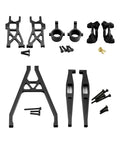 Built Like Steel 1/18 Scale Rc Car Suspension Kit Featuring Bombproof Aluminum C Hubs Front Lower And Rear Lower Arms Coupled With Precision Steering Cups Drop In Swap For Crawler Trucks components layout with lower arms and c hubs.
