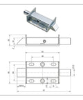 Technical drawing and photo of 4-Inch Spring Press Push Pull Telescopic Door Latch Hinge For Industrial Cabinets And Equipment Heavy Duty Impact Type Lock Easy Install Cabinet Door Hardware