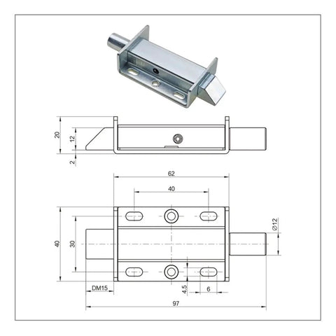 Technical drawing and photo of 4-Inch Spring Press Push Pull Telescopic Door Latch Hinge For Industrial Cabinets And Equipment Heavy Duty Impact Type Lock Easy Install Cabinet Door Hardware