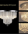 Dope Modern Crystal Chandelier Flush Mount Light With 5 Raindrop Crystals Chrome Silver Ceiling Fixture
