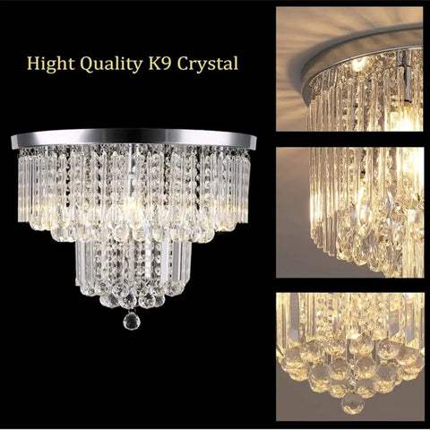 Dope Modern Crystal Chandelier Flush Mount Light With 5 Raindrop Crystals Chrome Silver Ceiling Fixture