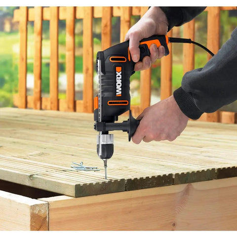Heavy Duty 600 Watt Impact Drill Driver With 13 Mm Keyless Chuck And Variable Speed Control built tough for wood projects in action.