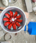 Top view of a 3KW Micro Hydroelectric Generator With 220V Output For Rivers And Creeks, showing red turbine blades inside metal casing.