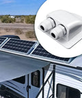 Solar Cable Entry Gland Waterproof Dual Cable Connector Cover for RV Caravan Boat Panels, installed on RV roof with solar panels