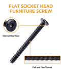Close-up of 1/4-20 flat socket head screw with hex head and fine thread, part of 175-piece set with black oxide finish.