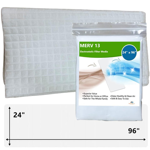 Premium MERV 13 Filter Media Cut To Fit Washable Air Filter For Home Office And Industrial Use 24 By 96 By 1/16 Inch Captures Particles