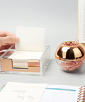 Magnetic Rose Gold Paper Clip Holder Dispenser With 100 Paper Clips Desk Office Organizer Apple Shape Design next to note box