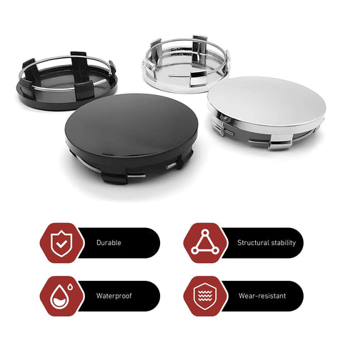 Slick Silver Wheel Center Caps Snap In Hub Covers For Cars And Suv, black and silver hub covers with durable design.