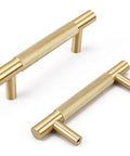 Four Pack 3 Inch Solid Brass Cabinet Pulls In Brushed Gold Finish, side by side view