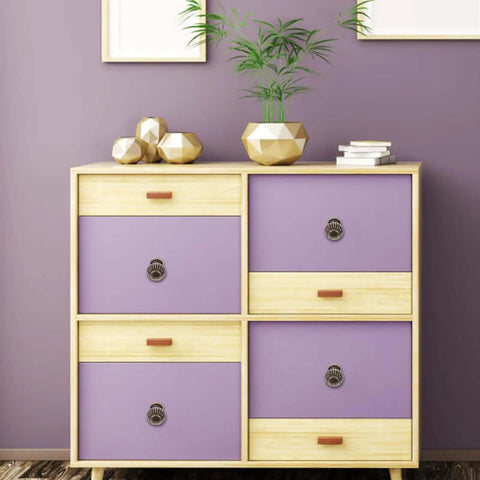 Vintage Bronze Cabinet Drawer Handles 10 Pack Alloy Door Pulls For Furniture on a wooden cabinet with purple drawers