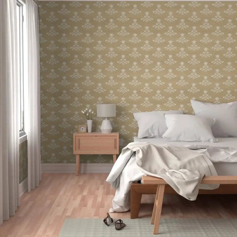 Heavy Duty Pvc Free Wallpaper With Matte Linen Texture Block Print Design Professional Type Ii Wall Covering For Kitchens Bathrooms And Commercial Spaces Built Tough Paste To Paper Install You Can Depend On in a cozy bedroom setting.
