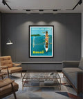 Outrigger Canoe Surfing Vintage Airline Travel Poster By Stan Galli, 1960s Master Art Print, displayed in modern room