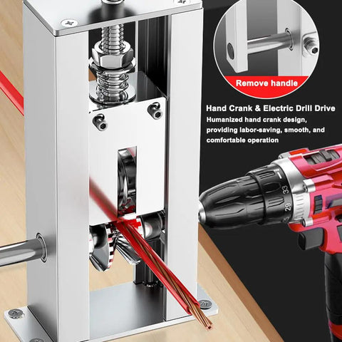 Beast Drill Powered Wire Stripping Machine For Copper Recycling With Hand Crank, showing drill attachment and aluminum frame