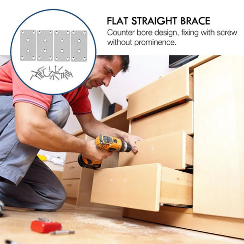 6 Pack Stainless Steel Straight Brackets For Furniture Repair And Mending Plates Flat Braces in use on wooden drawers