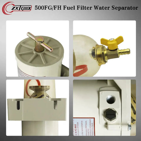 Diesel Fuel Filter Water Separator for Boats and Trucks, Copper Manual Drain Valve Upgrade, close-up components