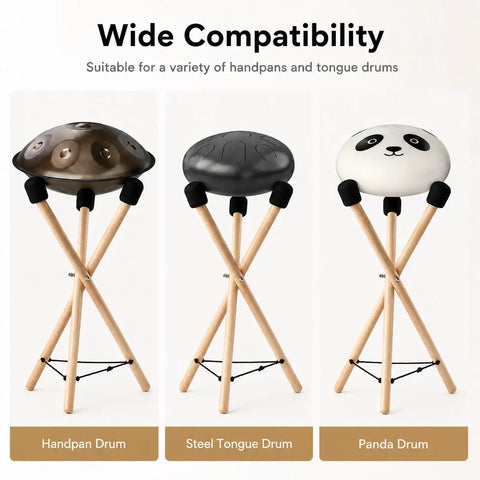 Adjustable Solid Wood Handpan Drum Stand With Carry Bag And Three Replacement Foam Pads For 10 To 22 Inch Steel Tongue Hang And Panda Drums Built Tough With Zero Wobble So You Stay Locked In During Every Session