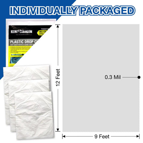 20 Pack Heavy Duty Pro Grade Plastic Drop Cloths 9x12 Feet individually packaged for painting protection