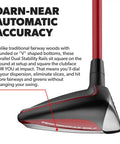 Close-up of 357 Fairway Hybrid 21 Degree Loft for seniors, right-handed, black head with red accents, delivering ease of a 7 wood.