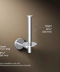 Elate Vertical Toilet Paper Holder in polished chrome minimalist design with size dimensions displayed