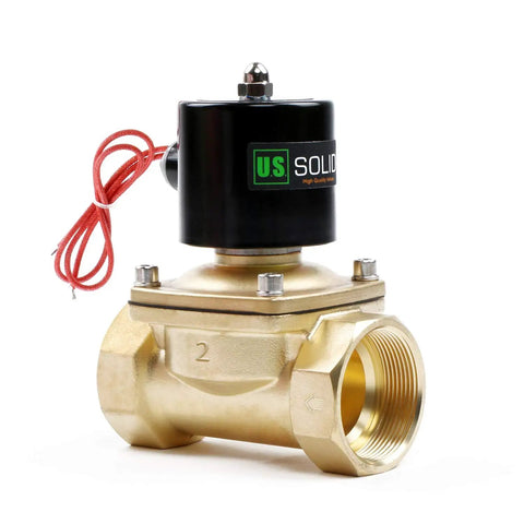 Two Inch Brass Electric Solenoid Valve 12VDC, Normally Closed For Non Potable Water And Fuel Lines, Heavy Duty Industrial Grade