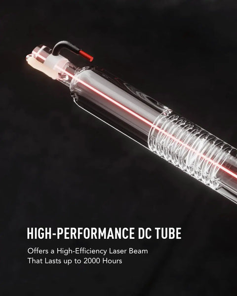 Close-up of high-performance DC tube for 60W CO2 Laser Engraver With LightBurn 28 By 20 Inch Engraving And Cutting Machine