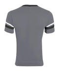 Retro Ringer Tee With Contrast Sleeve Stripes And Knit V Neck 50 50 Poly Cotton Jersey Double Needle Hem All Day Comfy Team Spirit Tee In Graphite Black White Sized Small - back view